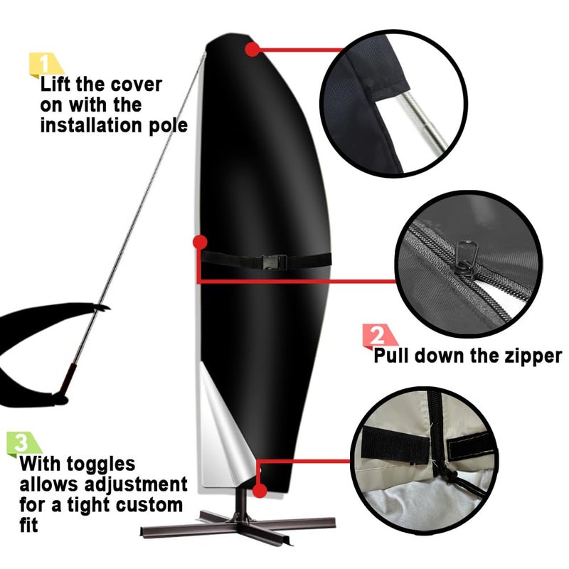 POYEE Umbrella Cover, 420D Waterproof Outdoor Patio Umbrella Cover for 8ft to 12ft Cantilever Offset Umbrella, Coffee - Image 5